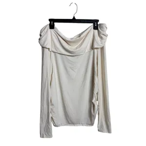 Reformation Florentina Knit Top Horchata Off Shoulder Long Sleeve size XL Cream thumbnail 3