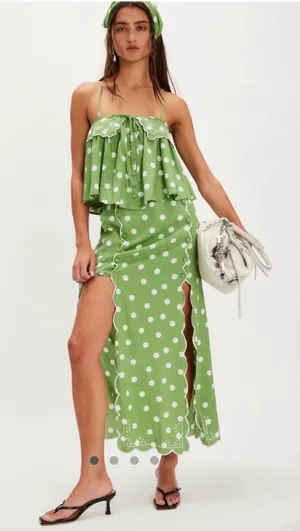 Free People Shamrock Green Polka Dot Two-Piece Skirt Set thumbnail 1