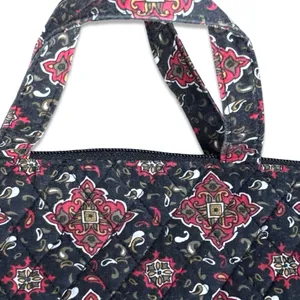 Quilted Cotton Mini Tote Bag Black Red Medallion Zip Top Boho Travel Purse thumbnail 4