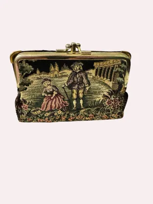 Baronet Genuine Cowhide Tapestry Kiss Lock Wallet Scenic Victorian Coin Purse thumbnail 2