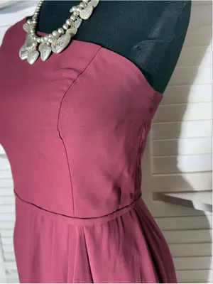 David's Bridal maxi dress formal prom chiffon one shoulder wine burgundy color 2 thumbnail 6