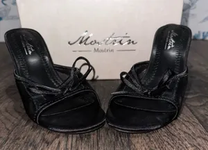 Black Satin Mules Size 6 thumbnail 1