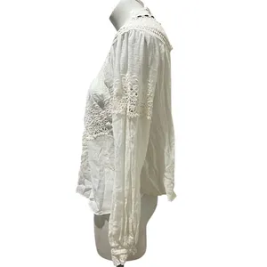 Free People Abigail Victorian Eyelet Top Ivory Blouse Size M thumbnail 3