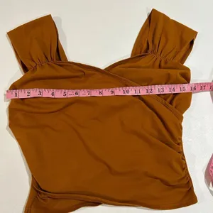 Maeve by Anthropologie Rust Ruched Square Neck Top Size Small thumbnail 7