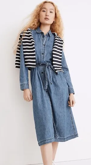 Madewell Wareham Wash Tie-Waist Shirtdress: TENCEL Denim Edition thumbnail 1