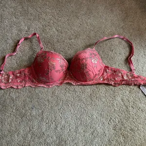 Victoria's Secret Lined Demi Pink and Gold Lace Bra Size 32C thumbnail 4