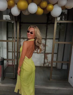 Zara elegant Yellow lime green Halter maxi dress evening wedding party thumbnail 8