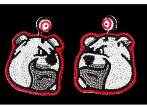 Bulldog Earrings UGA Dawgs University of Georgia Beaded Dangle Post New … thumbnail 2
