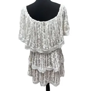 Show Me Your Mumu Ivory Lace Champagne Ruffle BOHO Dress Wedding Cap Sleeve SZ L thumbnail 3