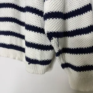 Aerie Ivy Polo Sweater XL Navy White Striped Cotton Knit Oversized thumbnail 4
