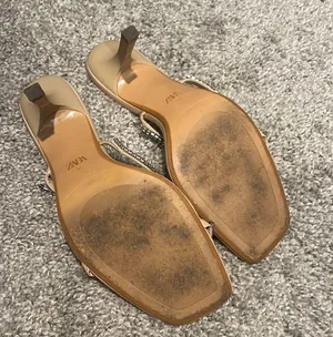 ZARA Nude Rhinestone Open Toe Mule Heels thumbnail 9