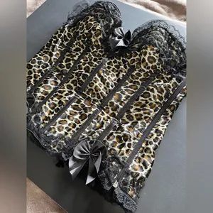VAACODOR Women’s Leopard Print Corset Side Zip Back Tie Lace Bows Sz XXL Y2K EUC thumbnail 3