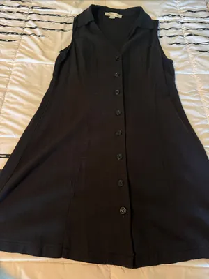 Monteau Los Angeles Sleeveless Black Button-Front A-Line Dress thumbnail 2