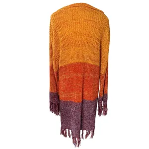 Earthbound Trading Co Sunset Colorblock Fringe Knit Longline Sweater Large‎ thumbnail 3