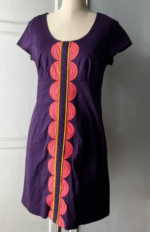 Boden• Purple and Coral Appliqué 100% cotton Sheath Dress• Sz 10P thumbnail 1
