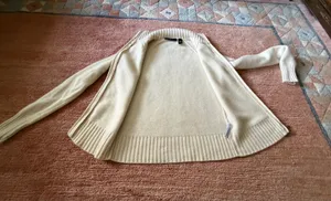 Lord & Taylor Washable 2-Ply Cashmere Full Zip Sweater Petite M Cream thumbnail 8