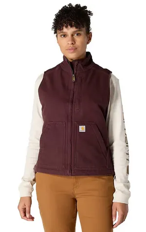 Carhartt Washed Duck Mock Neck Vest Plum Blackberry Purple Sherpa Lined Zip Up thumbnail 1