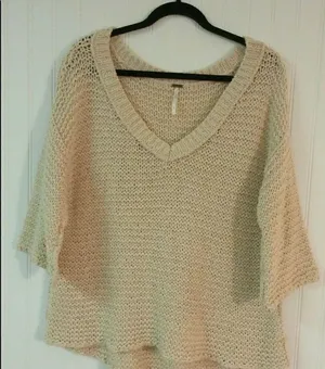 Free People sweater chunky v-neck pale pink sz Med thumbnail 1