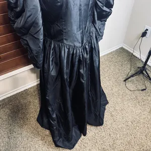 Vintage 80s Black Prom Dress‎ Victorian widow puff sleeves Taffeta sz 6/S goth thumbnail 5