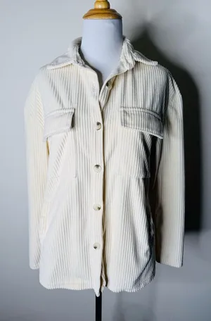 Cream Corduroy Oversized Boyfriend Fit Shacket thumbnail 1