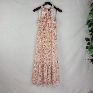 Laundry by Shelli Segal Womens Dress Size 2 Orange Halter Neck Midi Tiered Maxi thumbnail 15