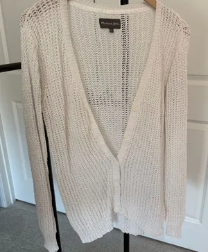 Michael Stars Light Cream Open-Weave V-Neck Cardigan thumbnail 1