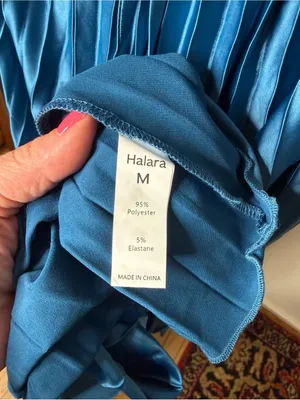 Halara Blue Silky Satin Wrap Front Pleated Skirt Midi Dress NWOT M thumbnail 3