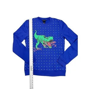 Alex Stevens Lightweight Blue Christmas Dinosaur Polka Dot Sweatshirt‎ Medium thumbnail 3
