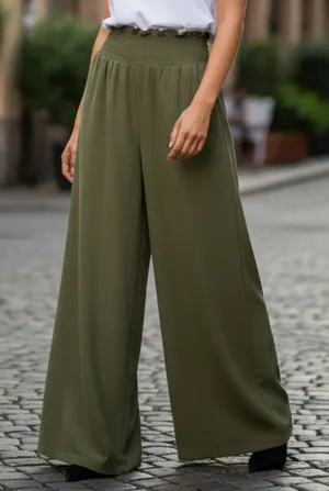 Green Wide Leg Boho Comfy Pull On Straight Leg High Rise Trousers Pant S Small‎ thumbnail 1