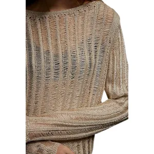 Free People Let's Dance Long Sleeve Open Back‎ Ladder Gold Knit Sweater XS New thumbnail 2