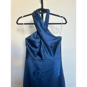 Lulus Blue Satin Halter Asymmetrical Midi Dress Size S thumbnail 3