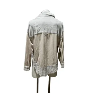 Bohme Womens Collared Henley Pullover Sweatshirt Beige Contrast Trim S thumbnail 4