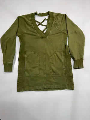 Anthropologie Olive Green V-Neck Long Sleeve Coverup with Front Pockets thumbnail 2