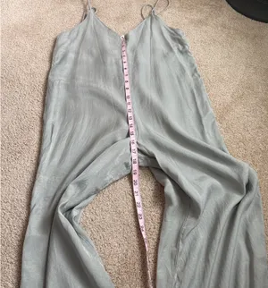 Zara Gray/Slate Spaghetti Strap Deep V-Neck Wide Leg Jumpsuit. Size Medium thumbnail 5