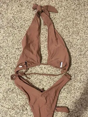 Aurelle Swim Classic Halter Bikini in Mauve Brown - Size Small thumbnail 2