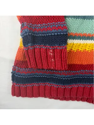 Chaps 1X Stripe Chunky Knit Sweater Heavyweight Grandmacore Pullover Boho Retro thumbnail 6
