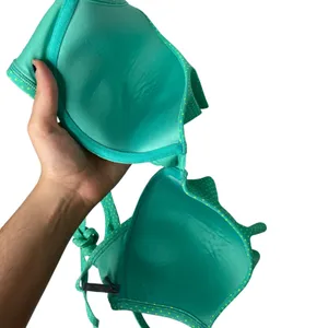 aerie Nina Polka Dot Ruffle Halter Padded Bikini Top 36D Green Retro Swimwear thumbnail 7