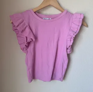 Zara Pink Ribbed Ruffle Sleeve Crop Top | Size M thumbnail 1