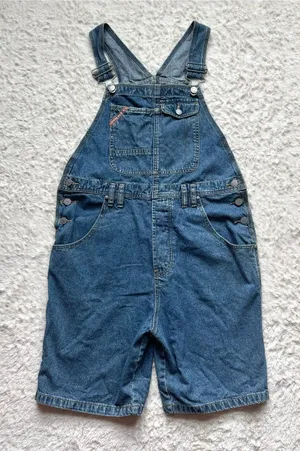 VTG 90s Y2K Union Bay Denim Overall Shorts Shortalls S Blue Jean Americana USA thumbnail 1