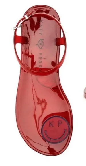 NIB Katy Perry Size 7 Women’s The Geli Flat Smiley Face Red Summer Sandals thumbnail 1