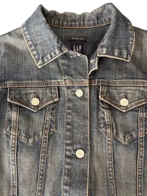 Gap Denim Jean Jacket Blue Stretch Silver Hardware Buttons Size Medium thumbnail 3