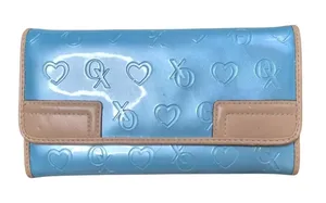 XOXO Vintage Y2K Light Blue Tri-Fold Wallet Debossed Heart Design thumbnail 1