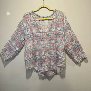 Roberta Roller Rabbit Elephant Print‎ Gauze Lightweight V-neck Blouse Top Medium thumbnail 2