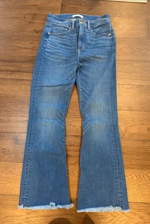 LOFT High Waist Flare Crop Jeans Size 26 2 Raw Hem Back Slit Denim - C61-139 thumbnail 1
