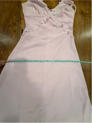 Cider Pink Ruffle Maxi Dress Chiffon Cottagecore Coquette Tie Shoulder Size XL thumbnail 10