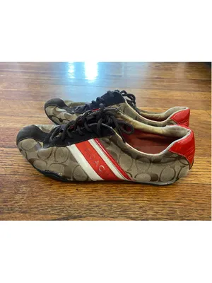 Coach Jayme Signature C Sneakers Brown Red Logo Low Top Lace Up Y2K Collectible thumbnail 2