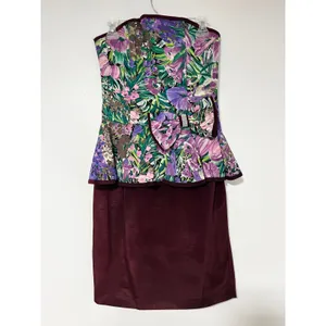 Vintage 80s PROM Jessica Howard Peplum Dress Floral Strapless Rhinestone Bow 8 thumbnail 2