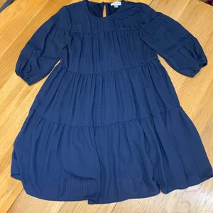 Calvin‎ Klein Navy Blue Tiered Babydoll Dress 3/4 Balloon Sleeve CD2H4N Size 2 thumbnail 1