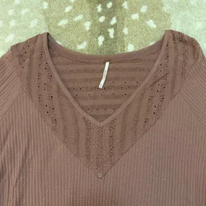 Free people ribbed lace crochet long sleeve top women’s size medium thumbnail 5