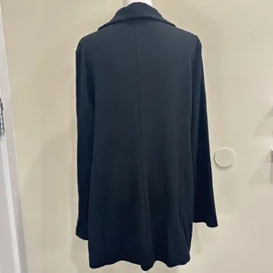 Eileen Fisher‎ Black Waffle Knit Shawl Collar Longline Cardigan Large Minimalism thumbnail 2
